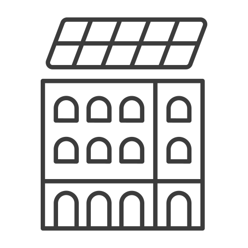An icon that represents commercial solar installation, a service provided by solar water wind
